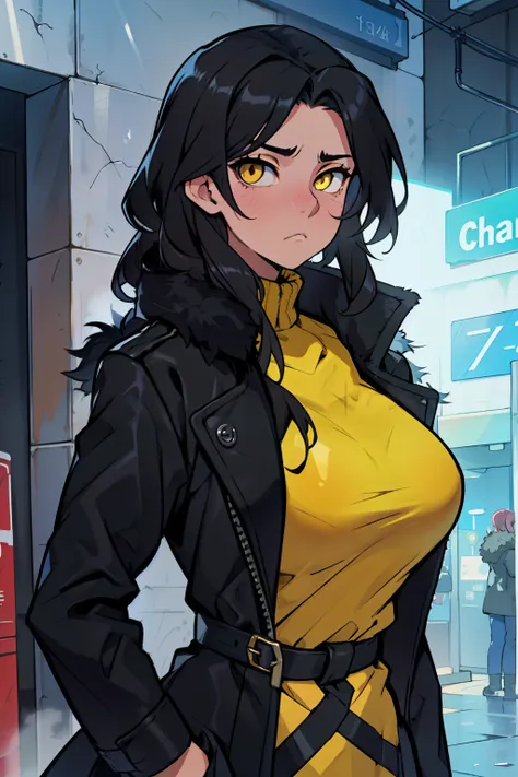 sad girl muscular girl large breasts yellow eyes black hair fur coat fur coat fur coat fur coat fur coat fur coat fur coat