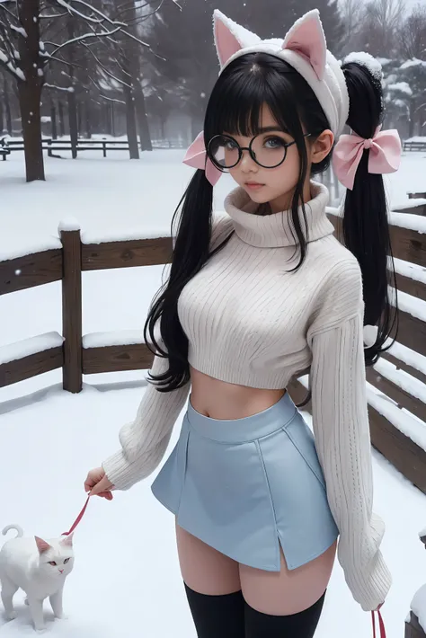 (Best Quality,High resolution:1.2), Ultra-detailed, Realistic portrait, hot Russian girl, pretty face, perfect long legs, full body, tiny waist. large breasts, standing, tight white cropped jumper, black high waist leggings, pink and white snow boots, in t...