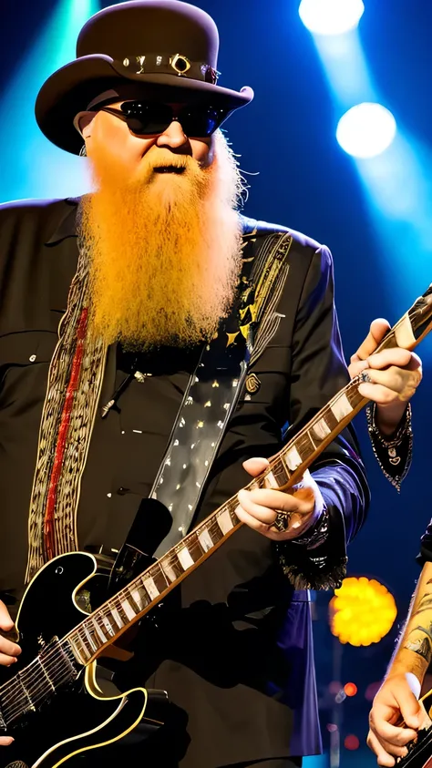 Billy Gibbons e Dusty Hill do ZZ Top, ON STAGE PLAYING ELETRIC GUITAR