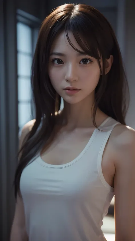 Beautiful young Japanese woman, Around 20 years old,  Wearing a black tank top, ((Shorts)), (Very detailedな CG 8K 壁紙), (Very delicate and beautiful), (masterpiece), (Highest quality:1.0), (ultra High resolution:1.0),  Beautiful lighting ,Perfect Lightning,...