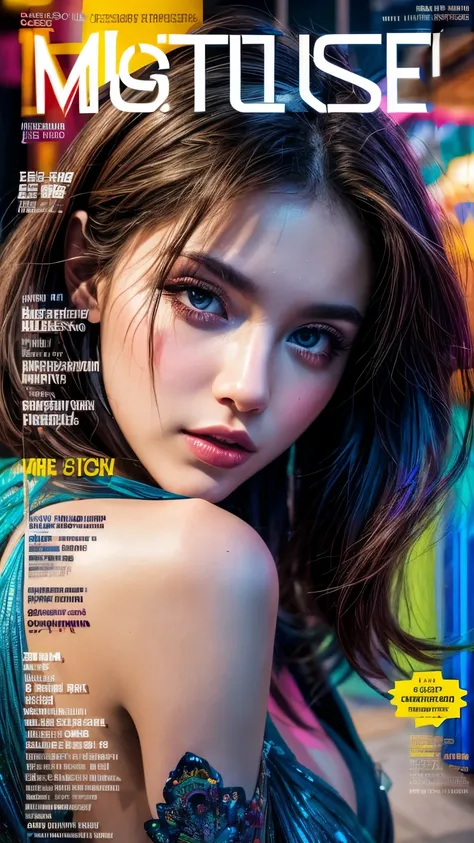 (Magazine Cover:1.3),Urzan-6500, (Realistic: 1.3) (original: 1.2), masterpiece, Highest quality, Beautiful pretty face, whole body, One girl, Glitch Art, (Digital Distortion), Pixelated Fragments, Data Corruption,Colorful Noise, Visual clutter,Modern aesth...