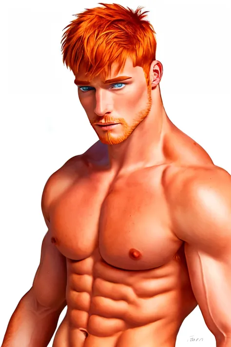 t0f, colored pencil drawing of a man,  muscular male, ginger hair