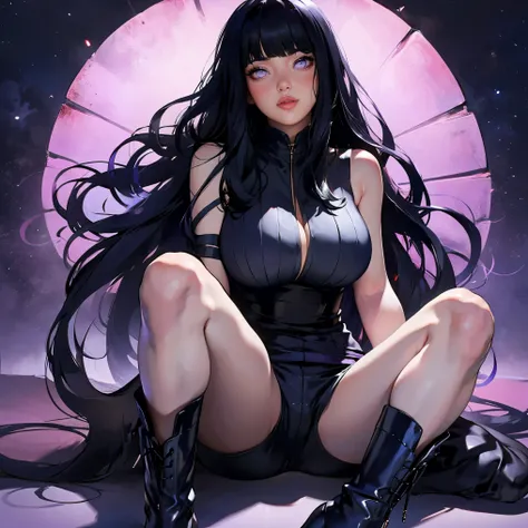 1girl, close up of face, adult, hinata hyuga, the last, shy girl, long black hair, blunt bangs, dark hair, voluminous hair, lave...