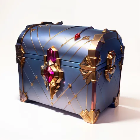 White gold chest,magnificent,Realistic, medieval treasure chest,ruby,(metallic luster), (metallic reflection),Red gem,a silver chest with a red diamond on top, rpg game inventory item, lockbox, league of legends inventory item,Game ICONS Stylized, Stylized...