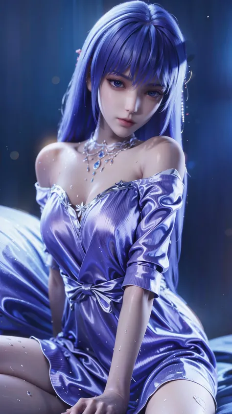 一个女孩Lying in bed,Dressed in suspender pajamas,Face up,Raise your legs slightly,Front view super detailed beautiful big breasted girl 16 years old. Ultra HD, 4K, 8K, Movie,whole body,Lying down,Long legs,Very big breasts,whole body捕捉,(((Lying in bed))),(((w...