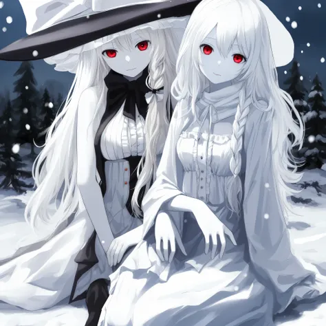 masterpiece、Highest quality，High resolution，snow-white skin、Pure white hair、Vampire Marisa、Red eyes、Pure white skin