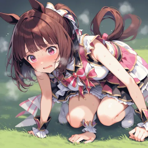 1girl, arima kana, umamusume, horse ears, horse tails, panicking, wavy mouth, tegaki, idol live costume, messy hair, sweat, heavy breathing, heavy breathing, Exhausted, on the turf, full body,
masterpiece, best quality, very aesthetic, absurdres, highly de...