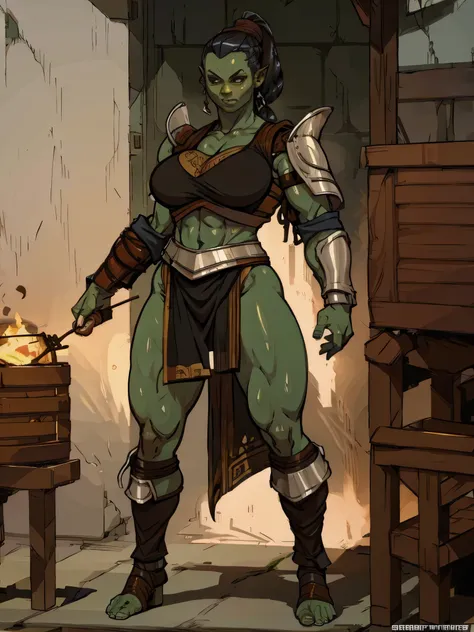 Goblin, mature female, warrior outfit, full body image