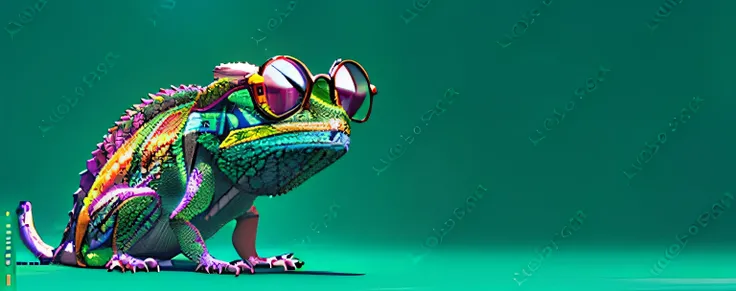 araffe with glasses sitting on a green surface with a green background, chameleon, lizard pose, realistic colorful photography, cool sunglasses, wearing cool sunglasses, ultra realistic 3d illustration, funny sunglasses, sci-fi lizard alien, psychedelic fr...