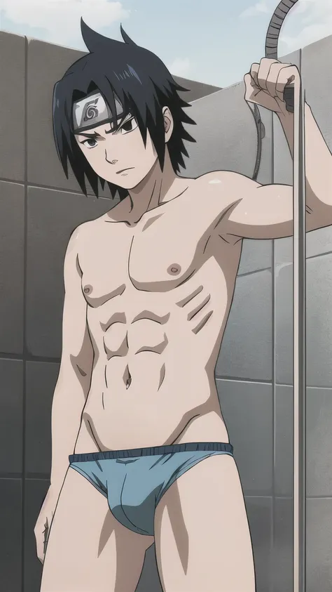 Sasuke, shirtless, swimwear, underwear, briefs, muscle growth, showering, 12-year-old boys,