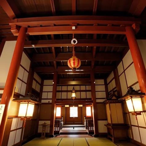 there are many lanterns hanging from the ceiling of a building, japanese shrine, inari shrine, shinto shrine, japanese temples, shrines, japanese temple, Kasuga Taisha Shrine, japan, sunny, bird eye view