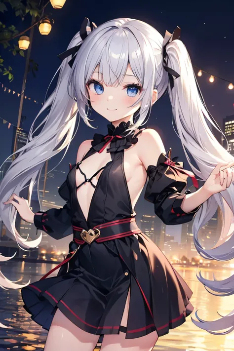 Silver Hair、Blue Eyes、girl、Small breasts、Twin tails、girl、Small breasts、A cheerful smile、Looks about 15 years old、Petan Musume、He is short