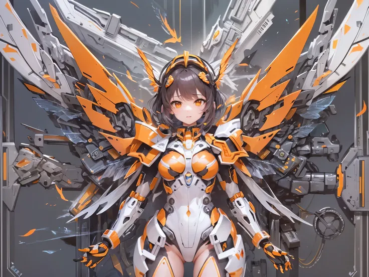 ((Highest quality)),(Ultra-high resolution),(Ultra-detailed new),(Detailed Description),((The best CG)),(masterpiece),Highly detailed art,A wonderful new art form,(Art with precise details:1.5), (Mecha Girl:1.4),(Mecha Wing:1.4),(Clear Orange Visor:1.4),(P...