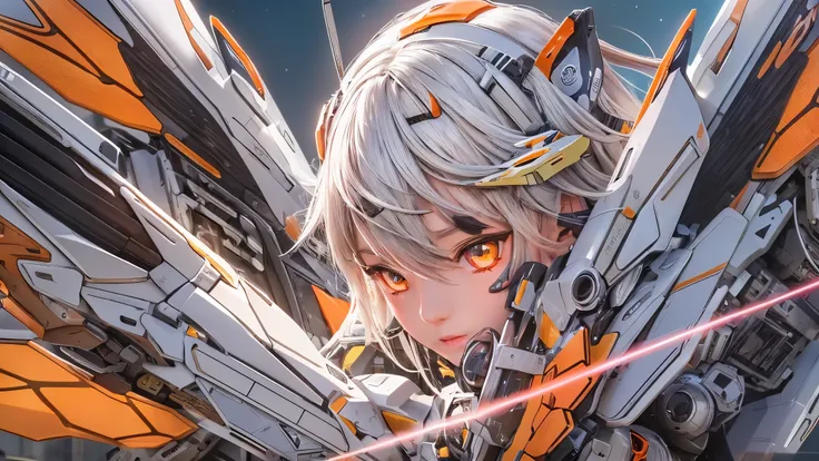 ((Highest quality)),(Ultra-high resolution),(Ultra-detailed new),(Detailed Description),((The best CG)),(masterpiece),Highly detailed art,A wonderful new art form,(Art with precise details:1.5), (Mecha Girl:1.4),(Mecha Wing:1.4),(Clear Orange Visor:1.4),(P...