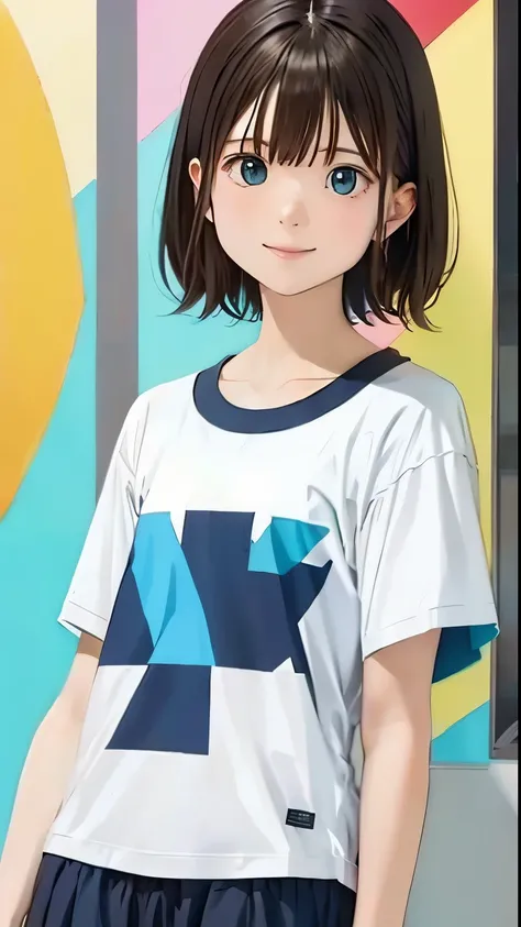 Geometric background:1.3、Dark、Cute girl hair、avert your eyes、White BuggyTshirt、プリントshirt、Loose-fitting clothing、Retro、Highest quality、Ultra-detailed、High quality details、green