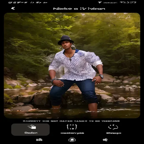 there is a man standing in a stream of water with a hat on, jayison devadas, vinayak, jayison devadas style, around 1 9 years old, in front of a forest background, full body picture, full body photogenic shot, photo taken in 2 0 2 0, full body photograph, ...