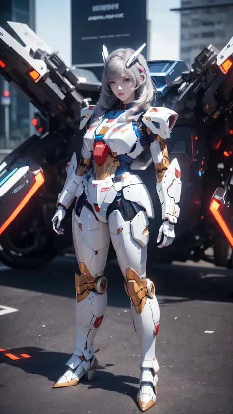 Textured skin, Super Detail, Attention to detail, high quality, 最high quality, High resolution, 1080P, Hard disk, beautiful,(Gundam Girl),Beautiful cyborg woman,Mecha Cyborg Girl,Battle Mode,Girl with a mechanical body,She wears a futuristic Gundam mecha