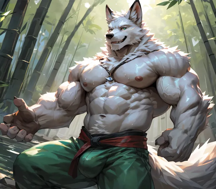 ((best quality)), ((masterpiece)), (ultra detailed), perfect face,(sharp eyes),sharp focus, (by null-ghost,by traver009,by lindong,by pino daeni),(male antro arctic fox):1.7,((white fur)), ((white belly)), (fox ears), sharp eye,ultra-detailed eyes, Beautif...