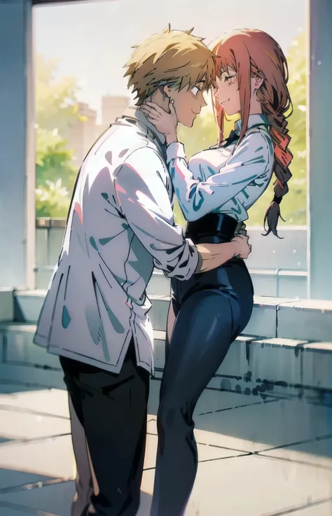 Makiden The couple in the photo are deeply in love and lost in the moment. Denji, The man is tall and handsome, wistoh chiselled features , blonde hair and eye color is orange. His love for the woman is evident in the way he looks at her with adoration. He...