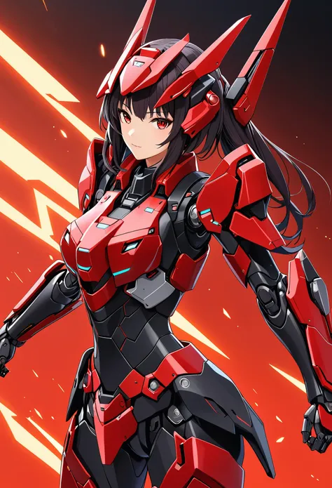 Armor skirt，Mecha Girl，whole body，Solid color background，
Armor skirt，Mecha Musume Black × Red &quot;Black and Red&quot;
(Floating secondary arm fist subordinate:1.3)与装甲裙Mecha Girl，Ultra HD，Ultra-high resolution，Details，