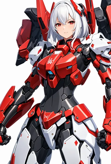 Armor skirt，Mecha Girl，whole body，Pure white background，
Armor skirt，Mecha Musume Black × Red &quot;Black and Red&quot;
(External secondary arm fist subordinate:1.8)与装甲裙Mecha Girl，Ultra HD，Ultra-high resolution，Details，