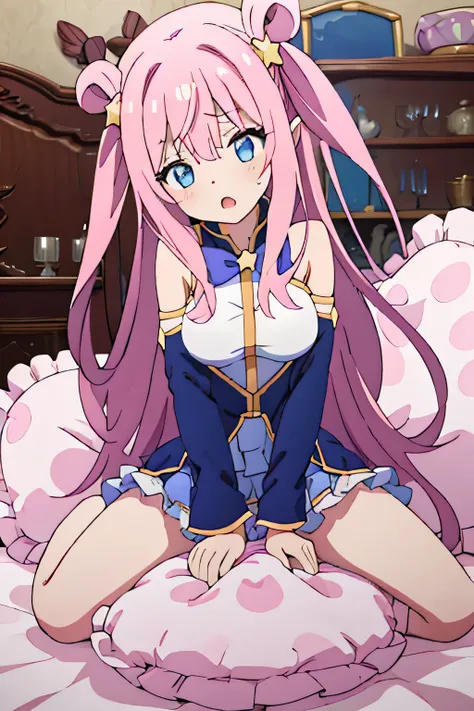 (best quality, masterpiece),1 girl solo, mine ,nsfw, details, (Light and shadow oxtail , Cute girl posing on pillow ,(Pillow),steam, pillow humping,pillow ride, masturbation, pillow straddling, crotch rub, hump,open mouth , kneeling,(Steaming hot),(pillow...