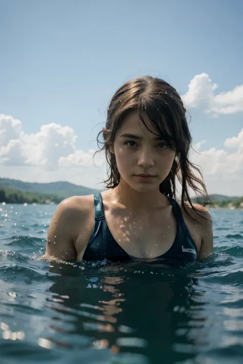 Girl in lake swimming