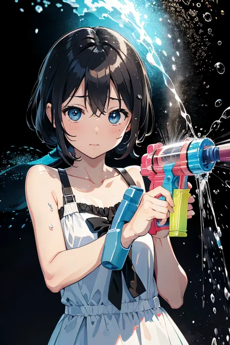 ((Water spray from a water gun))、Black Background、No people