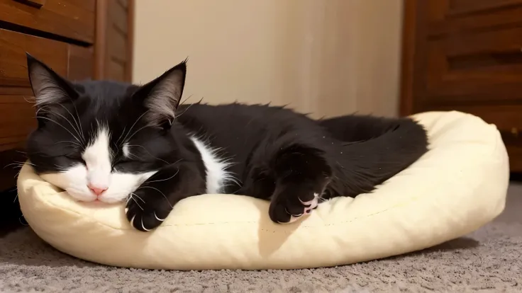 Cute cat sleeping on its back.