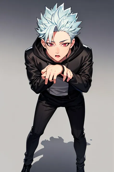 masterpiece, best quality, ultra-detailed, illustration, 1boy, solo, male focus,black hoodie,black trousers, looking at viewer,s...