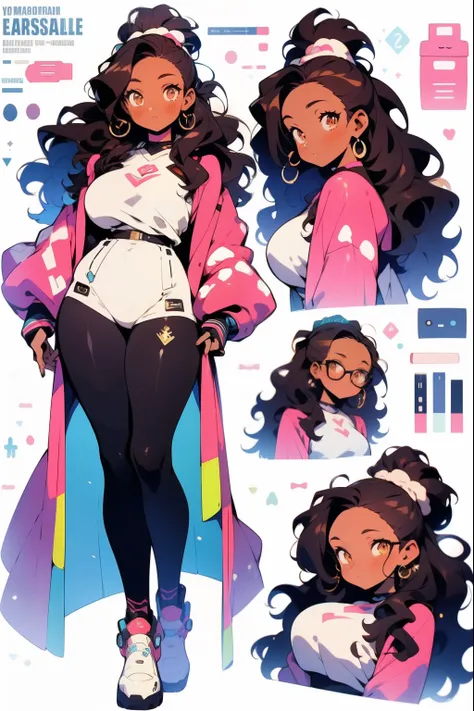 anime dark-skinned young woman in an oversized fuzzy shirt large breasts , ilustrar, garota, estilo anime, design de personagem,...