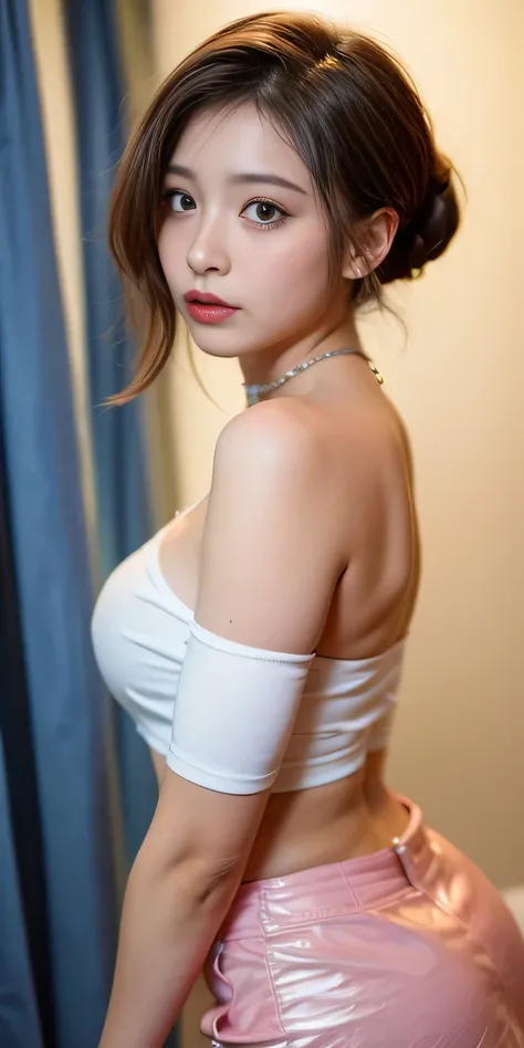 Canon RF85mmf/1.2,masterpiece,Highest quality,Ultra-high resolution,VC,1 Girl,(Korean mixed race,K-Pop Idols:1.2),alone,white_Shiny_skin,Iris,necklace,((Short BOB hair)),((pink_Shiny_lips)),eyelash,前hair,make,compensate,Shiny,pore,skin texture,bracelet,{Of...