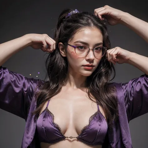 Purple Powder Queen,  wear glasses