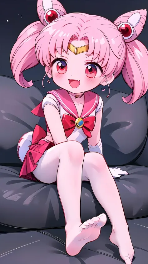 high quality，Sailor Moon，young年，Seven years old，cute，Metal hairpins，（little girl），（Little Loli），Pink Hair，short hair，（Red hairpin），（Double tail），Sailor Suit，Red bow，White elbow gloves，Red Skirt，(White pantyhose:1.5)，(young)，(Small)，（Short legs）（No shoes），S...