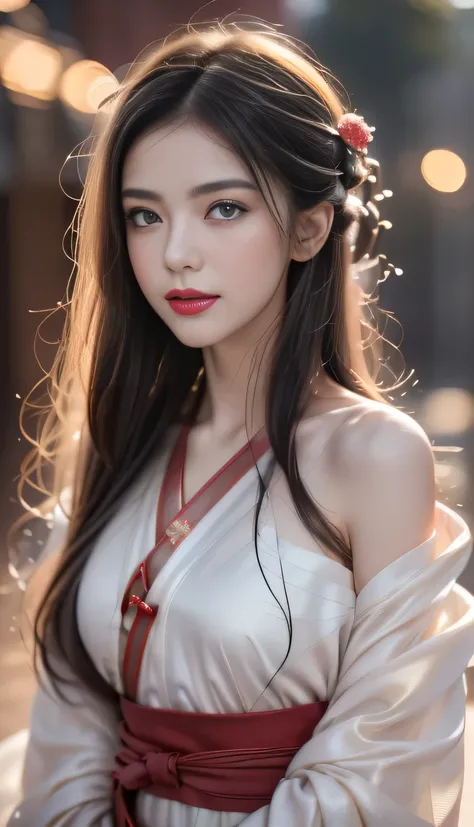 best quality, masterpiece, high resolution,, 1 Girl, Delicate face, (Upper Body:1.6), Network City, Mountains and rivers, night, Firefly Lights, Practical, Rich in details, (White Hanfu:1.2), (Beautiful Body:1.4),