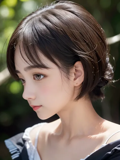 One Girl，(1人のとてもcute女の子:1.3)，masterpiece，Highest quality，High resolution，From below，Low - Angle，Photorealistic，RAW Photos，Ray Tracing，beautiful girl，(15 years old:1.3)，cute，Big eyes，(detailed pupils:1.2)，(Face turned to the side:1.3)，Cute nose，Beautiful no...