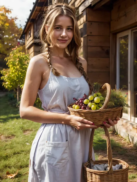 **November - Gratitude and Thanksgiving in the Palatinate**

On the November calendar page, LaGermania stands amidst a vineyard in the Palatinate. She wears a traditional dress in shades of gold and brown, its linen apron and bonnet reflecting the simplici...