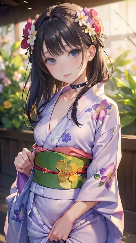 (masterpiece, Highest quality:1.4), Beautiful Face, 8K, 85mm, Absurd, (Floral Yukata:1.4), Face close-up, violet, Gardenia, A mature and sensitive girl, alone, night, View your viewers, Upper Body, Film Grain, chromatic aberration, Sharp focus, Face Light,...