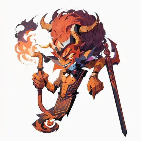 cartoon of a demon with top hat and cane, 6 billion demons style, Fire demon, in the style of Sachin Teng, stylish the sitting devil, Sachin Teng, jc leyendecker and sachin teng, noble demon character design, devil, Minotaur, monster character design, dnd ...