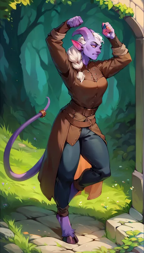 score_9, score_8_up, score_7_up, score_6_up, score_5_up, score_4_up, 
(Tiefling, half-demon), solo, female, (athletic, anthro, grey fur, tail), full body, medieval, (hunting pose, ranger, wearing hunter leather clothes), forest background