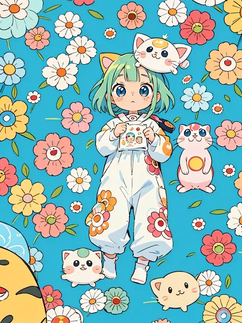 Takashi Murakami style, kawaii design, lovely baby kitten, Beautiful spring noon