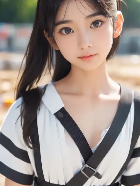 ((SFW: 1.4)),((detailed face, professional photography)), ((SFW, construction worker uniform, hair pulled back, 1 girl)), ultra high resolution, (realistic: 1.4), raw photo, best quality, (Photorealistic Stick), Concentrate upon, soft light, ((15 years old...