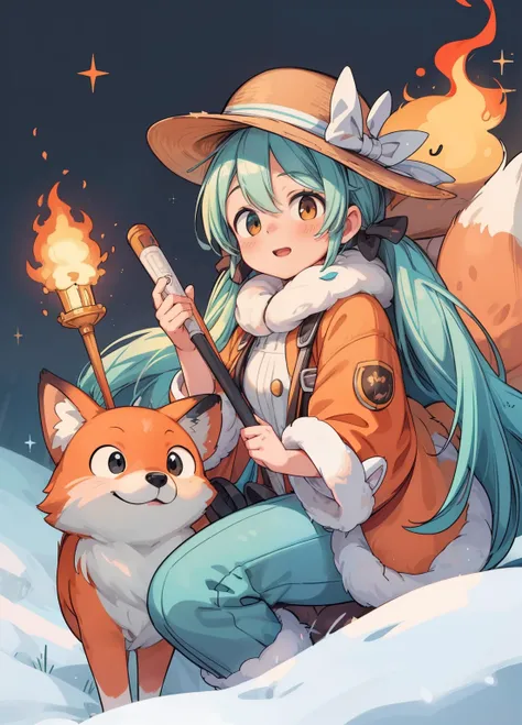 (masterpiece、Highest quality、Highest quality、Official Art、Beautiful and beautiful:1.2)、(One girl:1.3)Hatsune Miku、Twin tails,Beautiful breasts,There is a photo of a cat wearing a hat and goggles.., Soluble in Valpix, The fusion of buizel and humans, Fluffy...