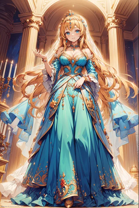 ((Anime art style)),(Masterpiece),(Best quality), (Super detail),((Very delicate and beautiful)),1 girl,((Full body portrait)),Stand at the Palace of Versailles,((Solo)),Digital art,(((1 princess in a gorgeous Rococo Princess ball dress，Wear yours with a v...