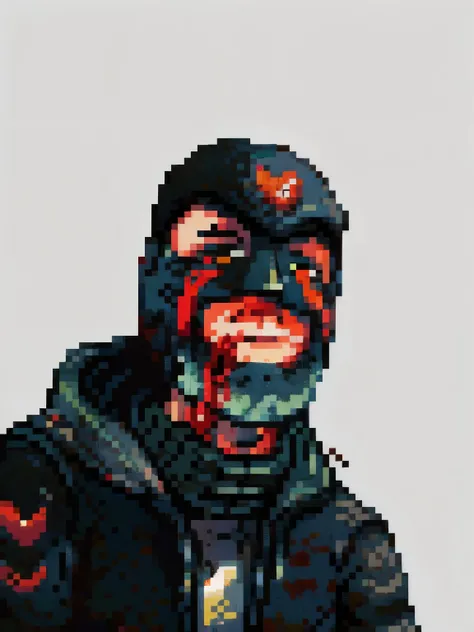 a man, mask, blood, ((in the style of pixel art)), pixel, 4 bits pixel art, pixel official art, ultra detailed pixel art, pixel art