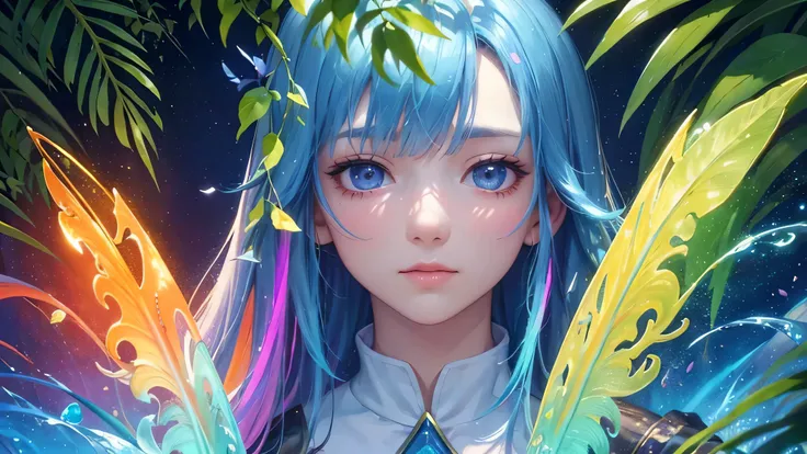 Front Focus, Rainbow paint splashes、ファンタジーart, Photographic realism, Soft Lighting, art, Poster, Shining Lights, Highly detailed impasto botanical illustrations, 4K, Artistic design、Cel drawing 2D illustration style、Scattering Glow、Plants and flowers cover...