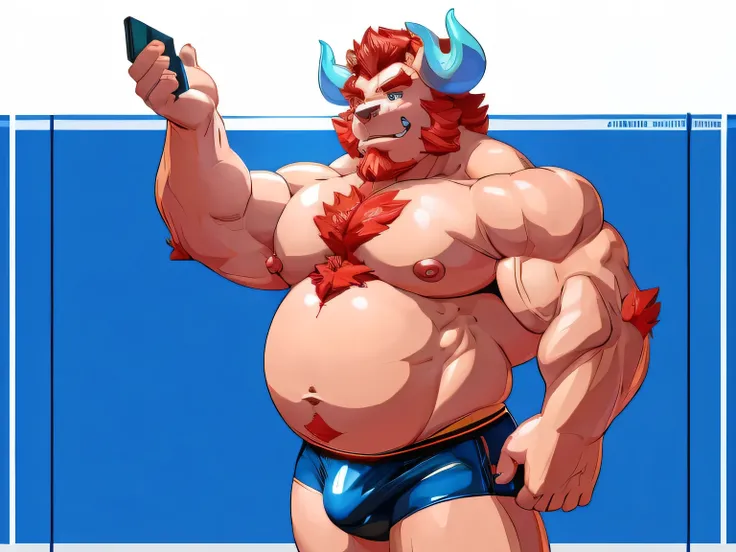 chernobog, big belly, chubby, masculine focus, underwear, bulge, nipples, full body, full frontal, 80s flat vector fashon art 