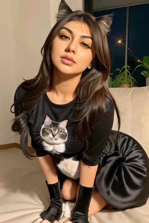 Hansika Motwani is a cat animal, She is a animal but her head looks like girl, from neck to full body looks like cat animal. Cat legs, cat tail. Cat body, cat body,   perfect picture, perfect cat animal, real cat animal, Real head replace with real cat hea...