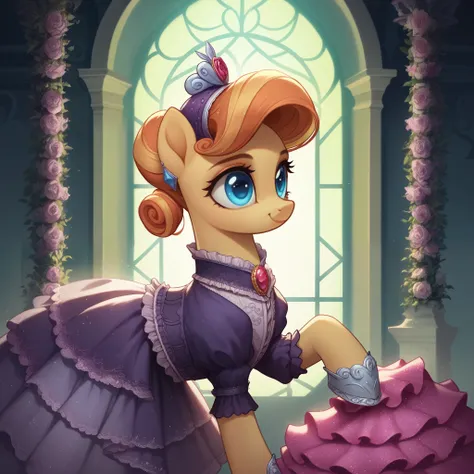 score_9,score_8_up,score_7_up,score_6_up, cute royal pony, rococo fashion, glowing backlight, Victorian scene, glitter, whimsical, enchanted, magical, fantasy art concept, intricate details,
