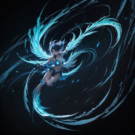 phoenix creating a whirlwind with blue flames